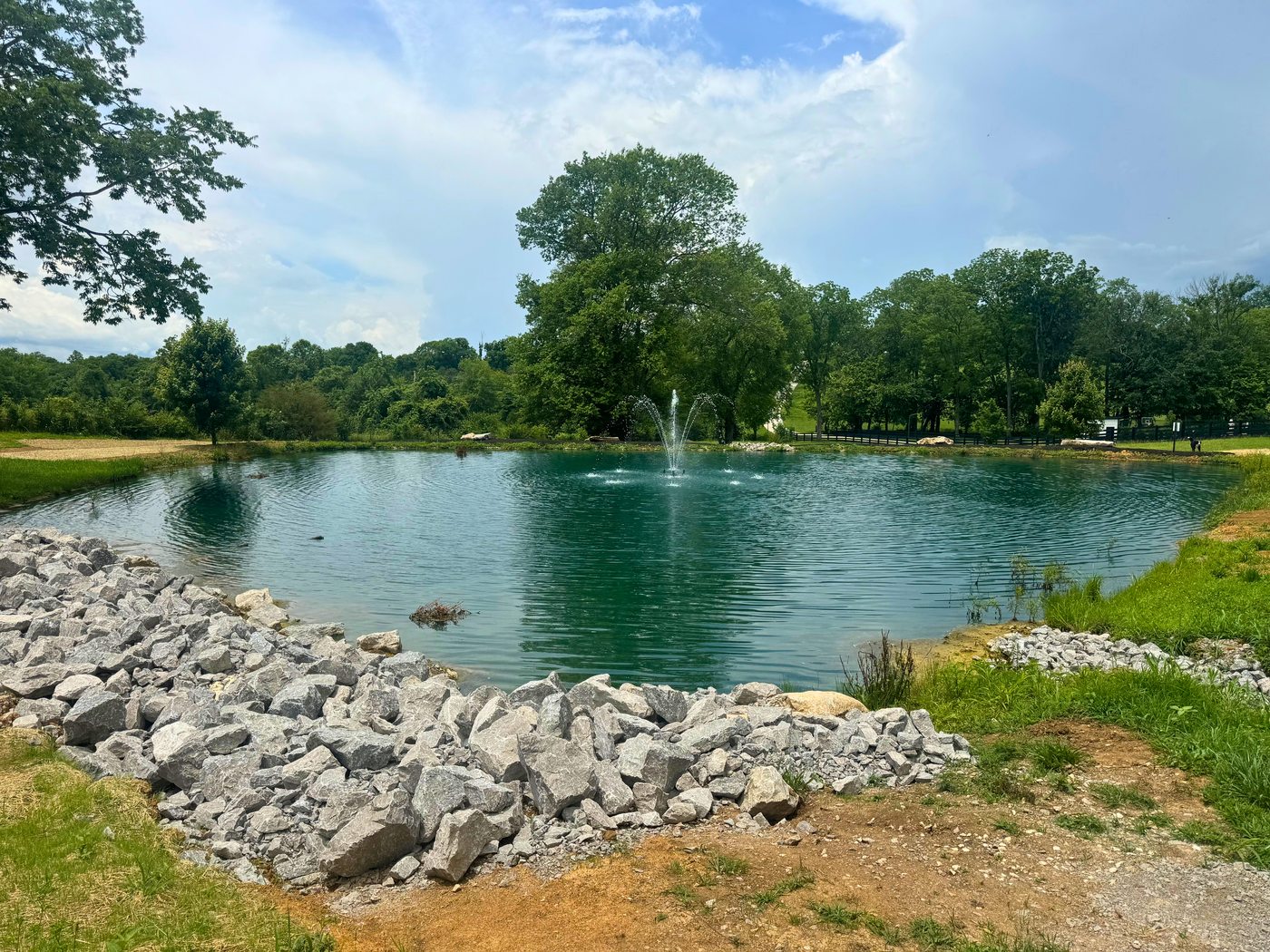 Finished pond with fountain, Middle Tennessee